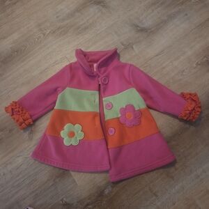 Good Lad Pink, Green & Orange Colorblock Pea Coat with Flower Appliqués